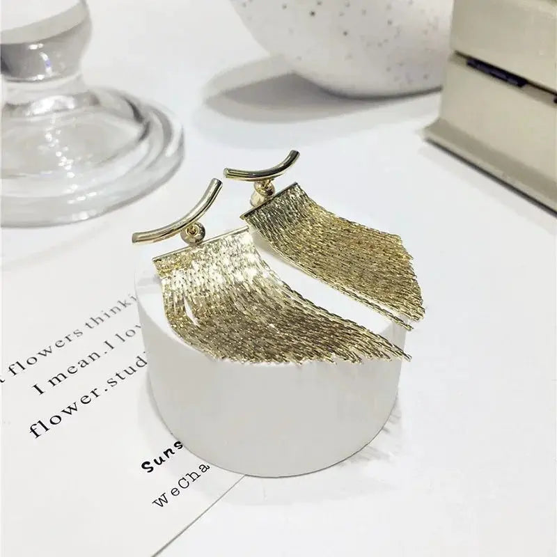 Gold Color Tassel Statement Earrings For Women Long Bling Geometric Vintage Inspired Jewelry Gift