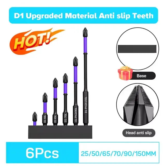 Magnetic Screwdriver Bits Set 6 And 12 Pack Non Slip Shockproof Phillips Hex Shank Alloy Steel For Power Tools