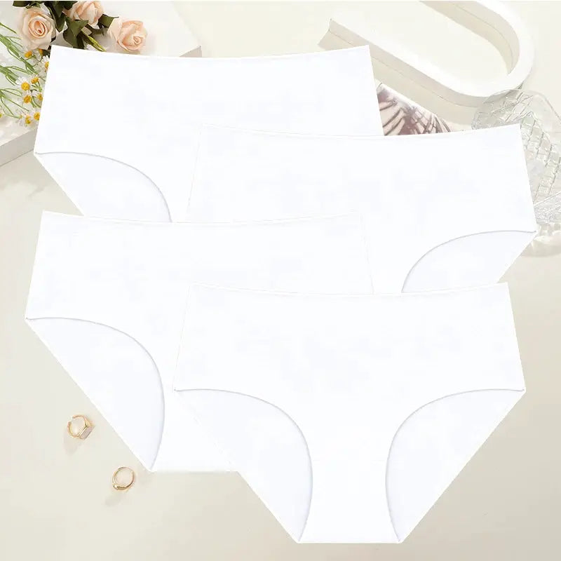 Cotton seamless high-waist panties, 4-piece set by Simples Market, white