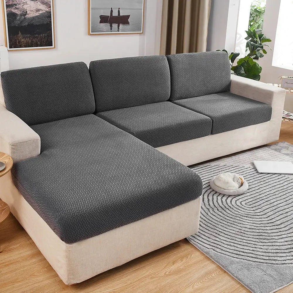 Thick jacquard sofa seat cushion cover in dark gray, removable slipcover for sofas