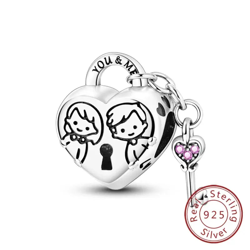 925 Sterling Silver Charms Beads Forever Love Heart Dangle For Bracelet Women Jewelry Gift Sister Family Life