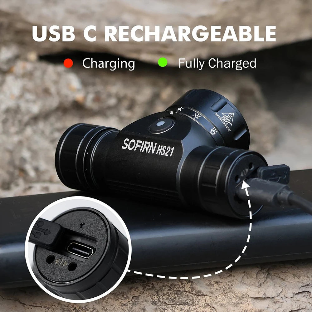 Sofirn HS21 2000lm USB C Rechargeable EDC Headlamp SFT40 Spotlight