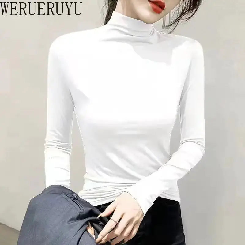 VogueWeave Black Turtleneck Long Sleeve Top for Women Y2K Modal Blend Soft Comfort Slim Fit for Autumn Winter