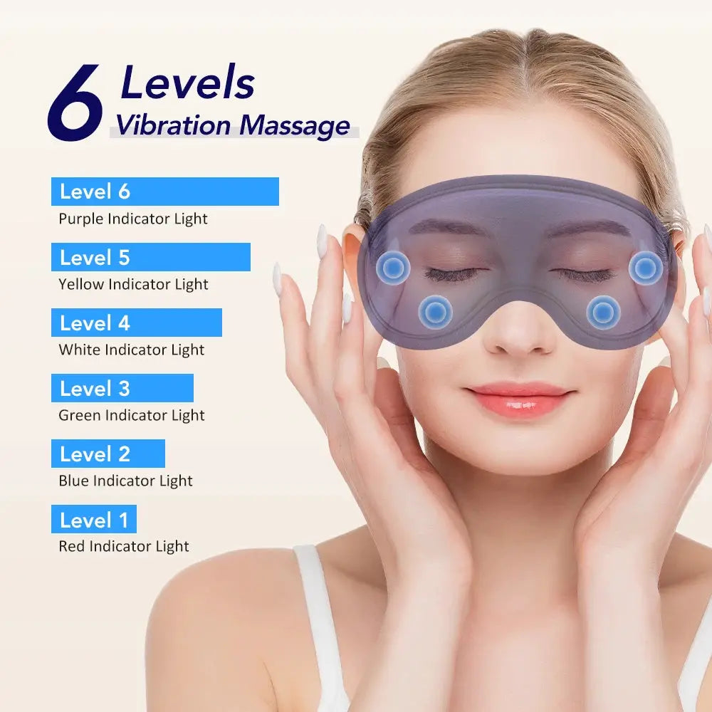 Electric steam eye mask by Simples Market with 6-level vibration massage and purple indicator lights