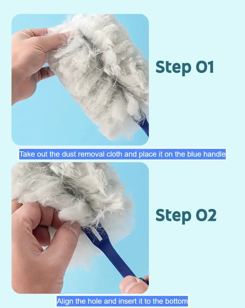 Extended Pole Dust Collector by Simples Market with blue handle and disposable fiber cloth