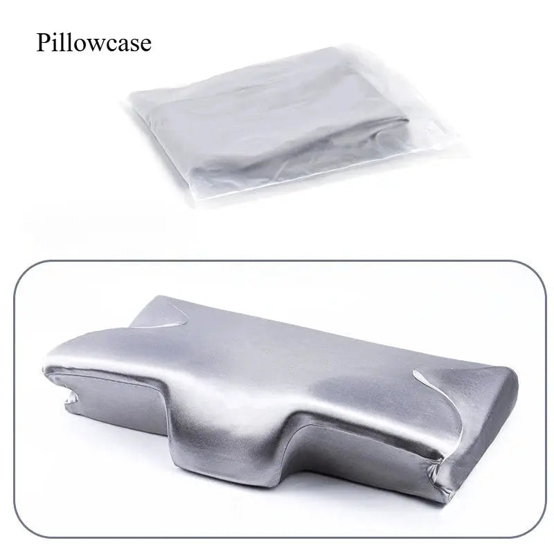 Cervical butterfly-shaped pillowcase; silver satin, soft and breathable.