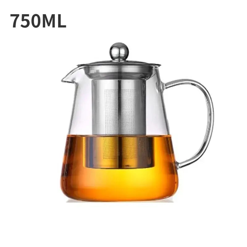CrystalGlass Heat Resistant Glass Teapot With Stainless Steel Infuser Flower Kettle For Puer And Oolong Tea