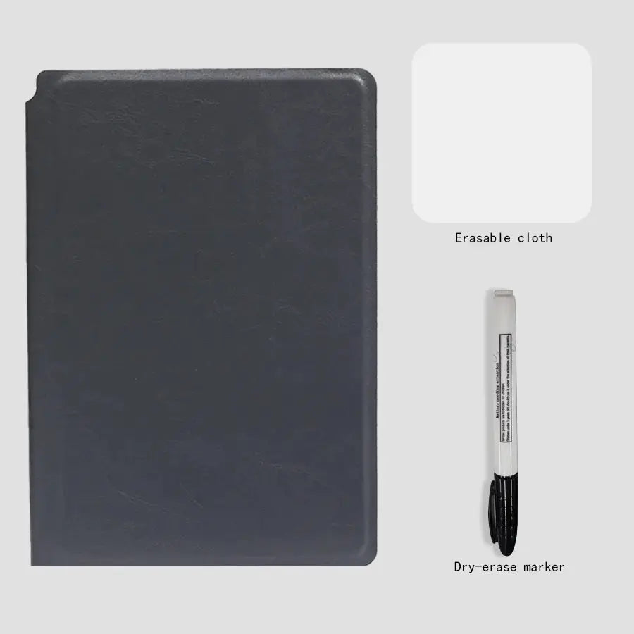 A5 leather-covered 3-piece whiteboard notebook set with dry-erase marker and erasing cloth