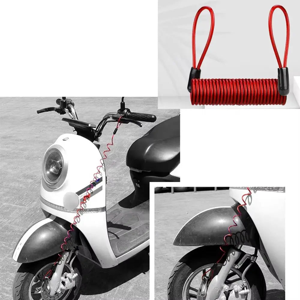 Simples Market 1.2M red disc lock reminder cable for motorcycle, coiled spring security rope