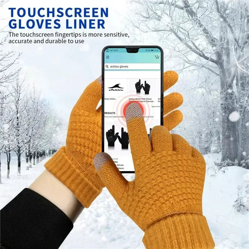 Unisex Warm Winter Touchscreen Gloves Full Finger Knit Mittens For Outdoor Cycling And Driving