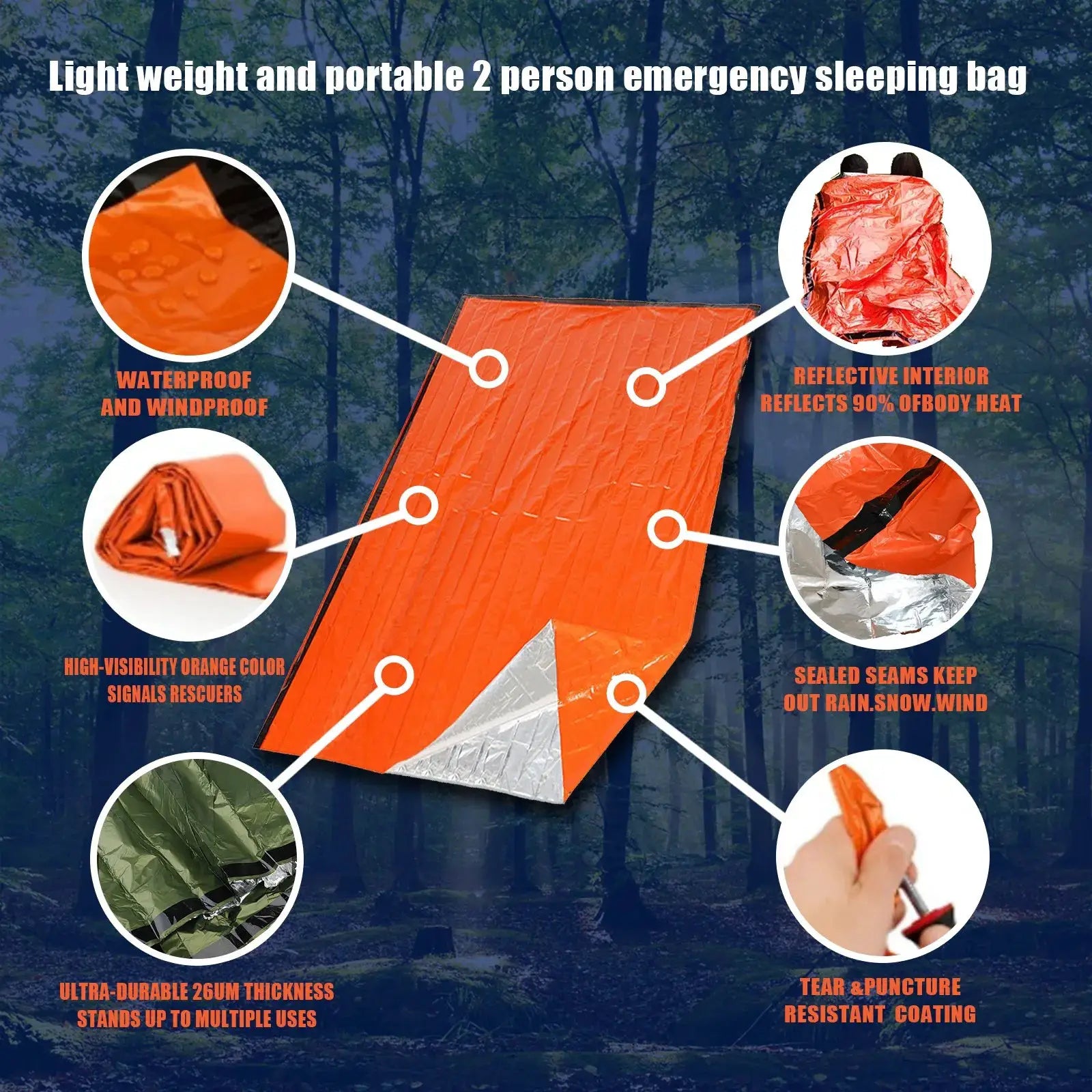 Portable Waterproof Emergency Survival Sleeping Bag Mylar Thermal Blanket Hiking Outdoor EDC First Aid Rescue Kit
