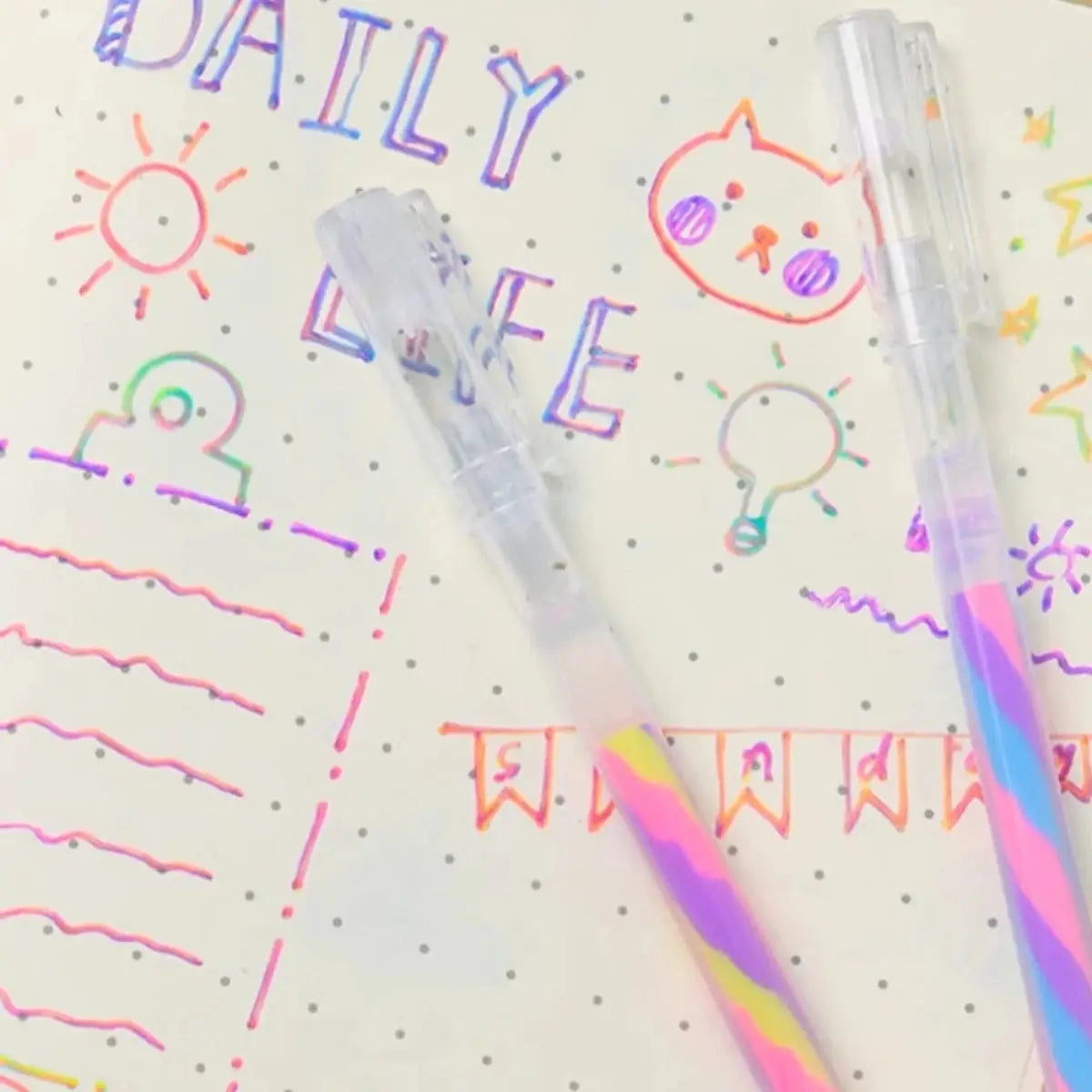 6pcs glitter gel highlighter pens set with 1.2mm tips and transparent caps in pastel swirl colors