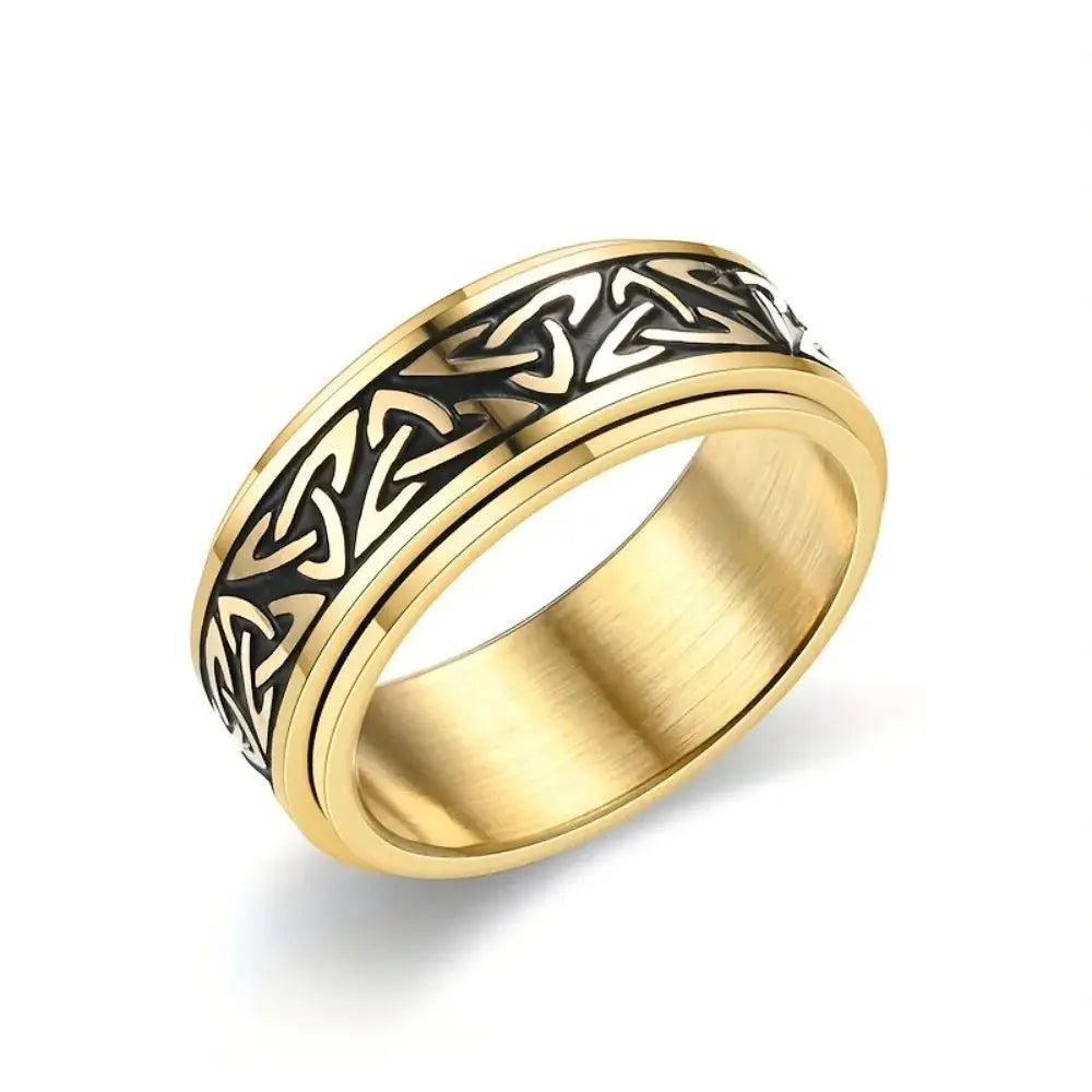 Fashion Titanium Steel Ring With Celtic Triangle Knot Pattern For Men Rotatable Stress Relief Jewelry