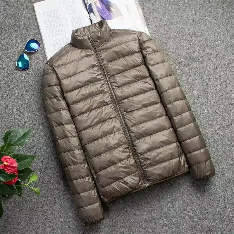 Men's ultra-light duck-down puffer jacket, brown, 5XL, Simples Market