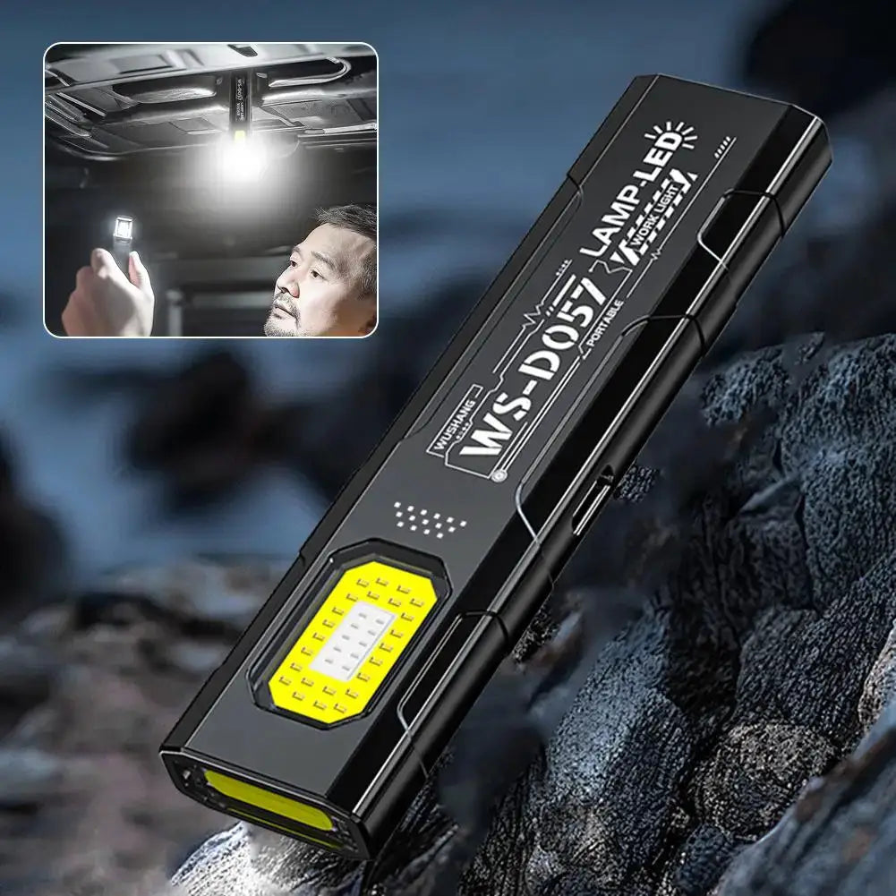 Simples Market outdoor LED flashlight 550lm; black compact pocket torch with yellow LED panel and 5 modes