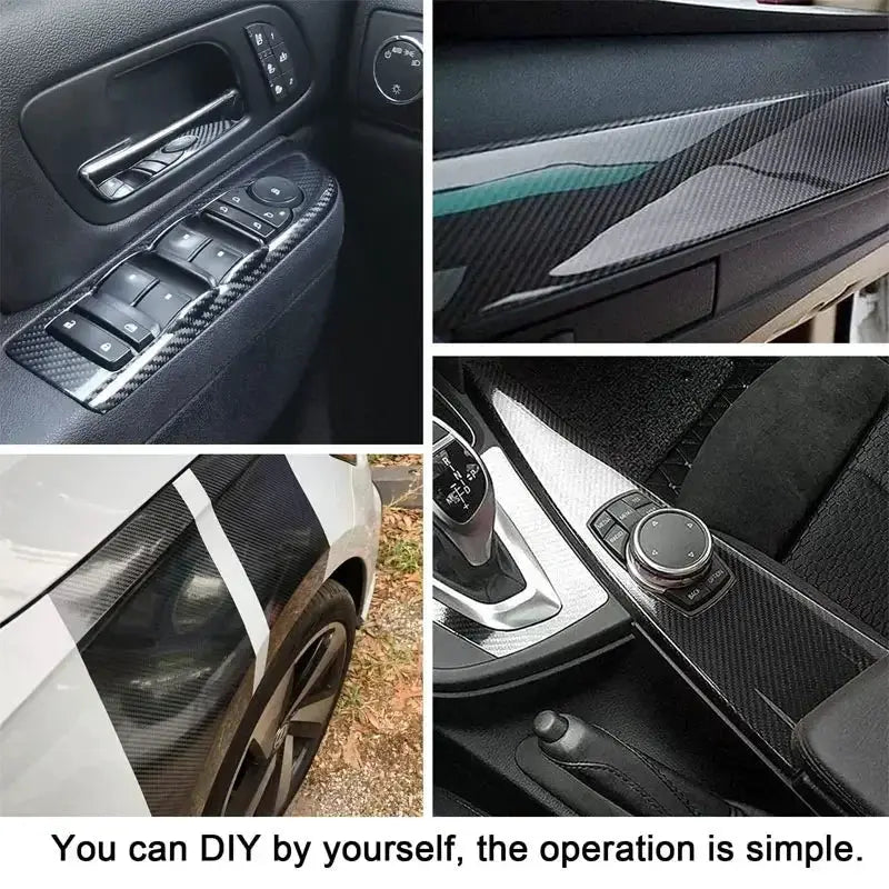 Car interior PU leather braided gap filler trim by Simples Market, universal self-adhesive carbon-fiber look moulding.