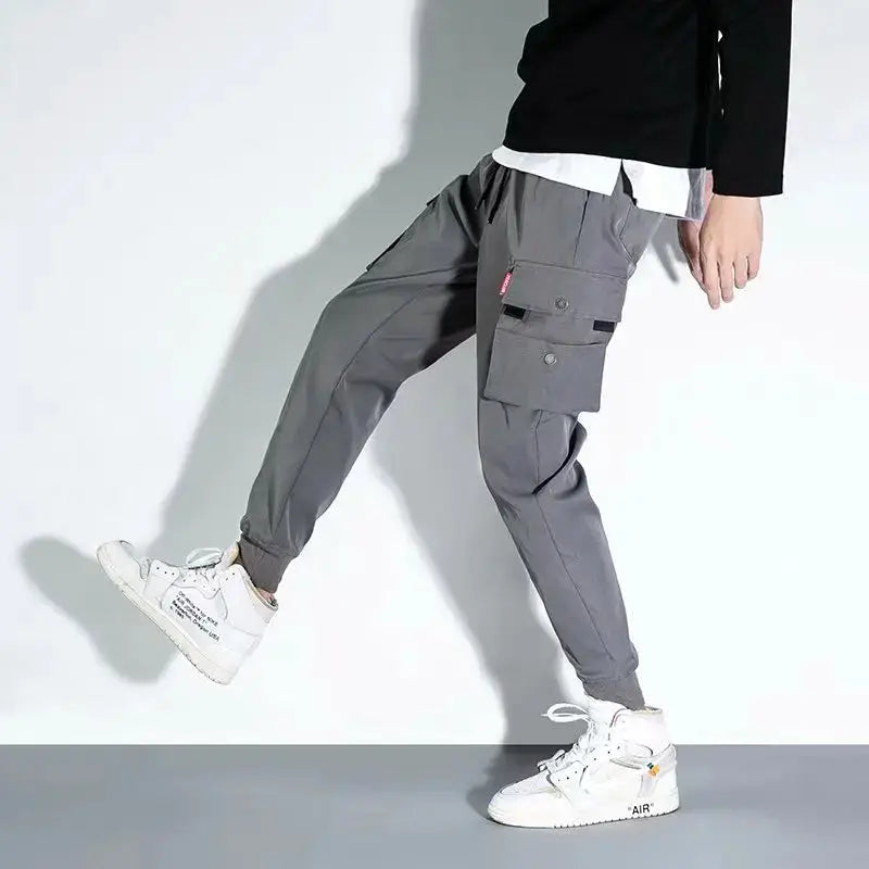 Simples Market 2025 men's cargo work pants, gray utility pants with multiple pockets