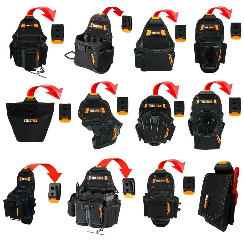 ToolStack waist tool bag by Simples Market; black durable pouch with orange accents