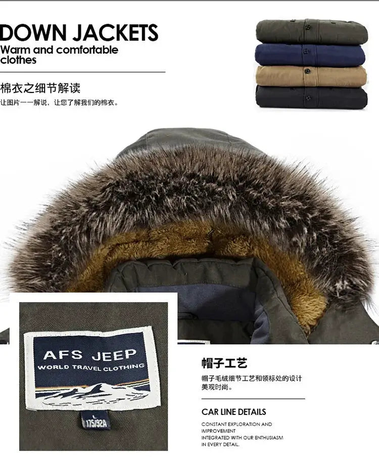 Simples Market winter men’s hooded fur-collar down jacket with multiple pockets and fur trim, olive green.
