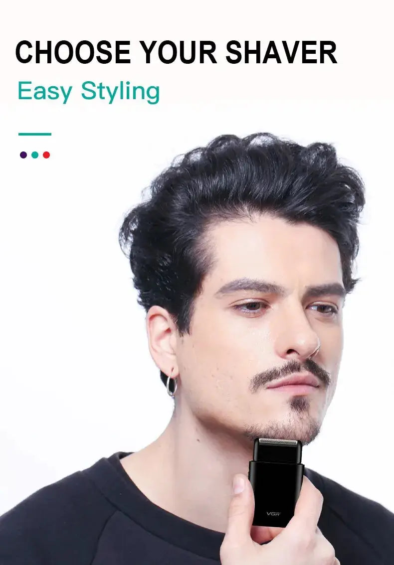 VGR electric shaver, black USB-charged portable beard trimmer