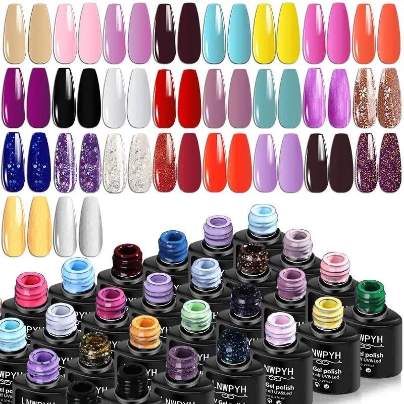 LNWPYH gel nail polish set with 26 colors and base/top coats for UV/LED soak-off gel nails.