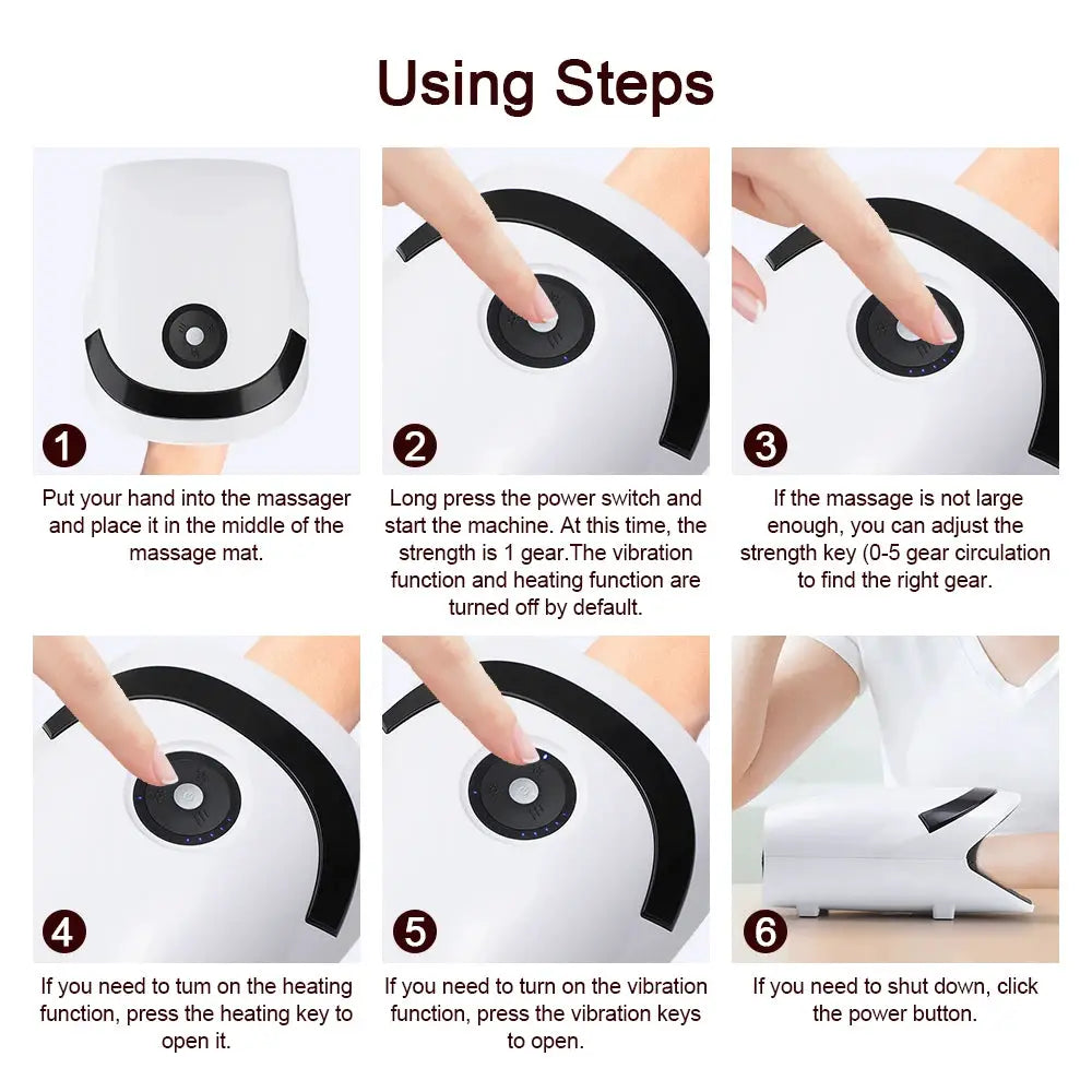 Simples Market Smart Airbag Hand Massager, white with black dial, wireless, six-step usage guide
