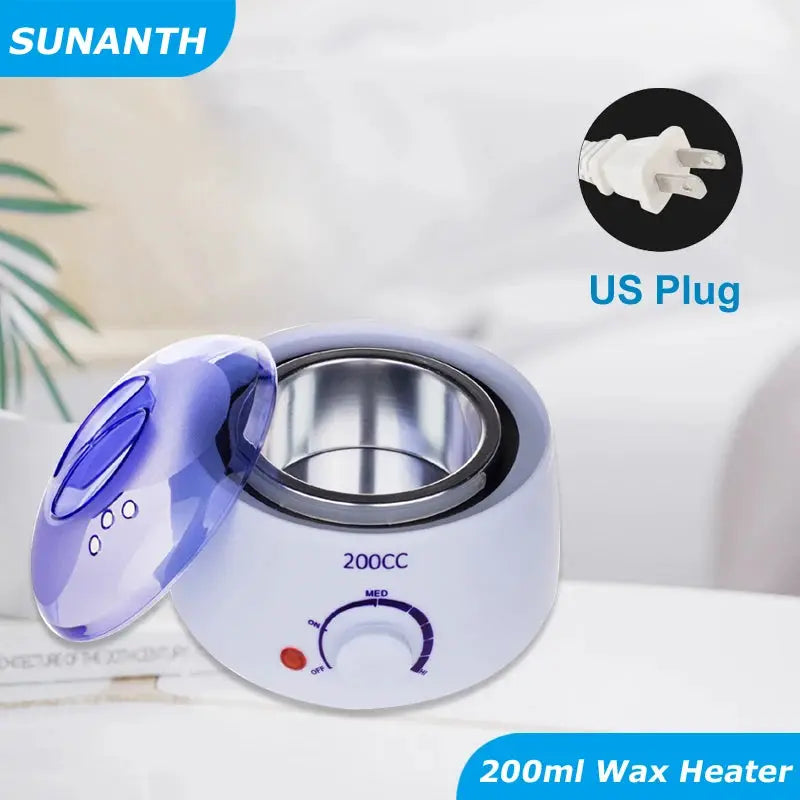 200ml wax heater by SUNANTH with purple lid and US plug for hair removal and paraffin treatments