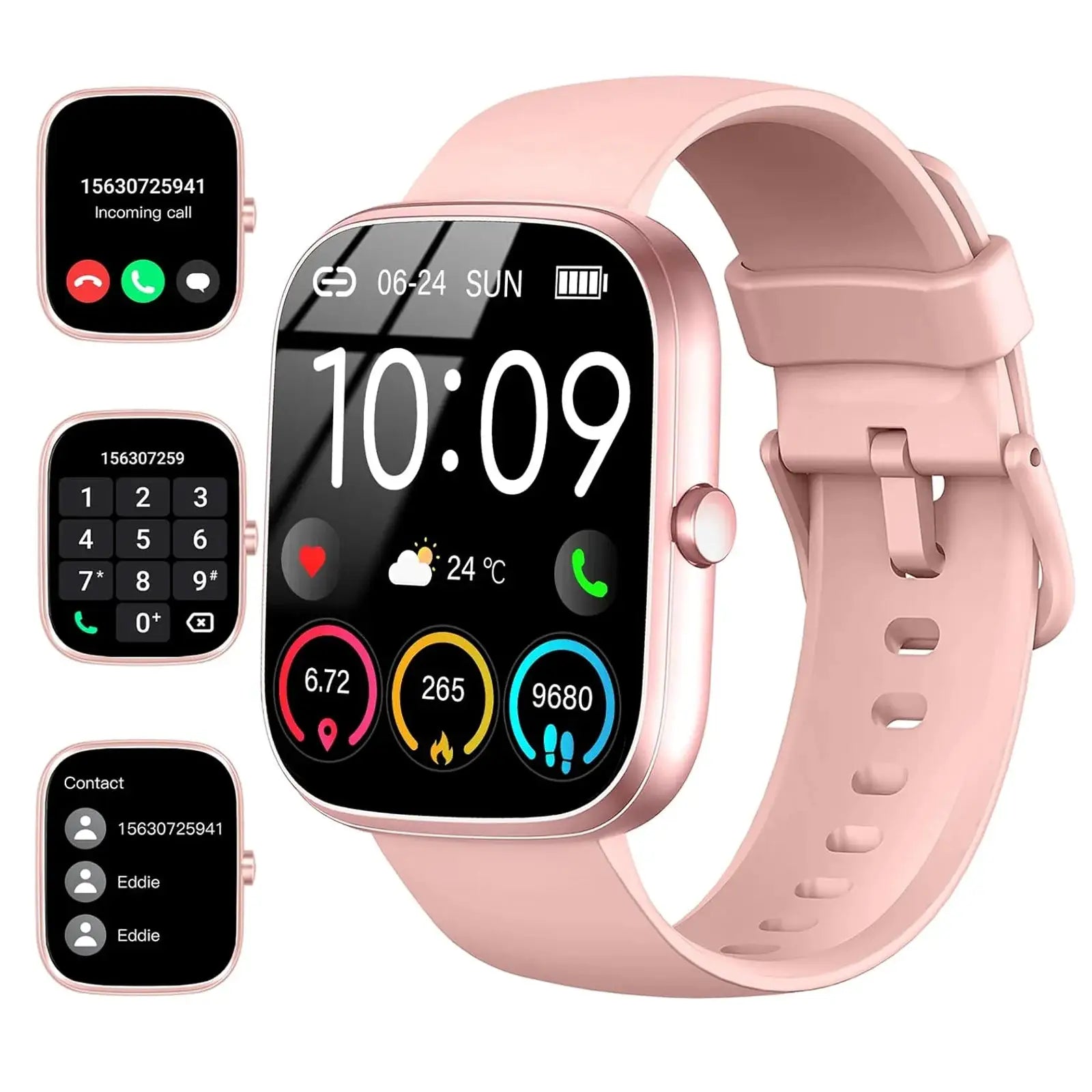 Smart watch by Simples Market, rose-pink 1.91-inch display with call screen, IP68 waterproof, heart rate & sleep monitor