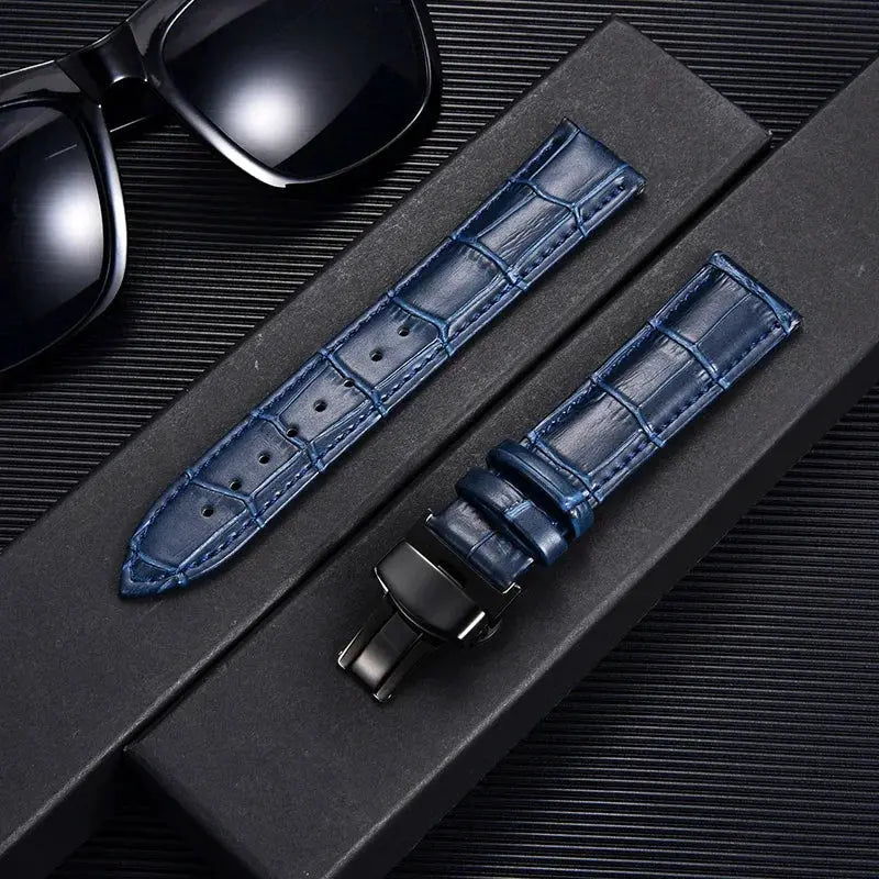 Remzeim Bamboo Pattern Genuine Leather Watch Strap First Layer Cowhide With Steel Butterfly Buckle 18mm 20mm 22mm 24mm