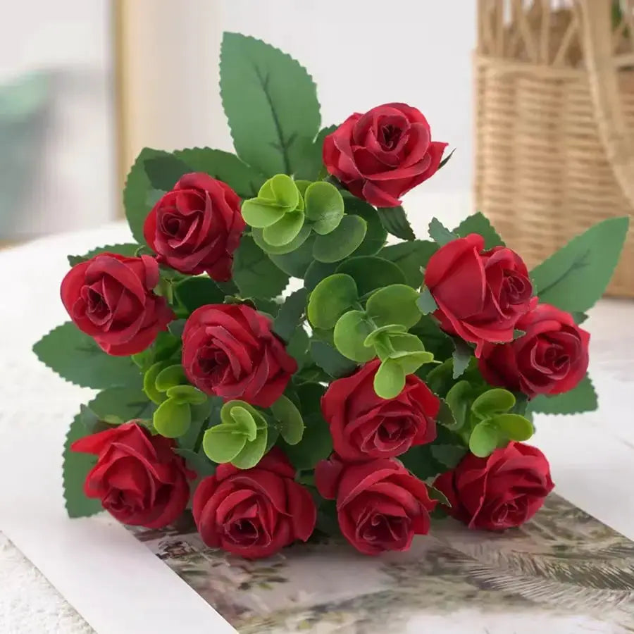 Smr Artificial Flowers Vase For Home Decor Outdoor Garden Christmas Eucalyptus Leaves Silk Roses Bouquet