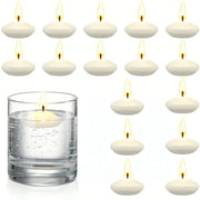 Floating unscented disc candles, 16pcs, arranged around a glass of water for romantic decor