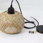 Simples Market bamboo pendant lamp, natural rattan weave, E27 hanging light with black canopy
