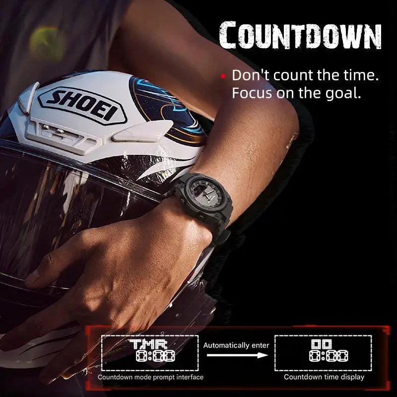 North Edge Fortress 2026 men's digital outdoor watch, waterproof 50M with world time and countdown LED display