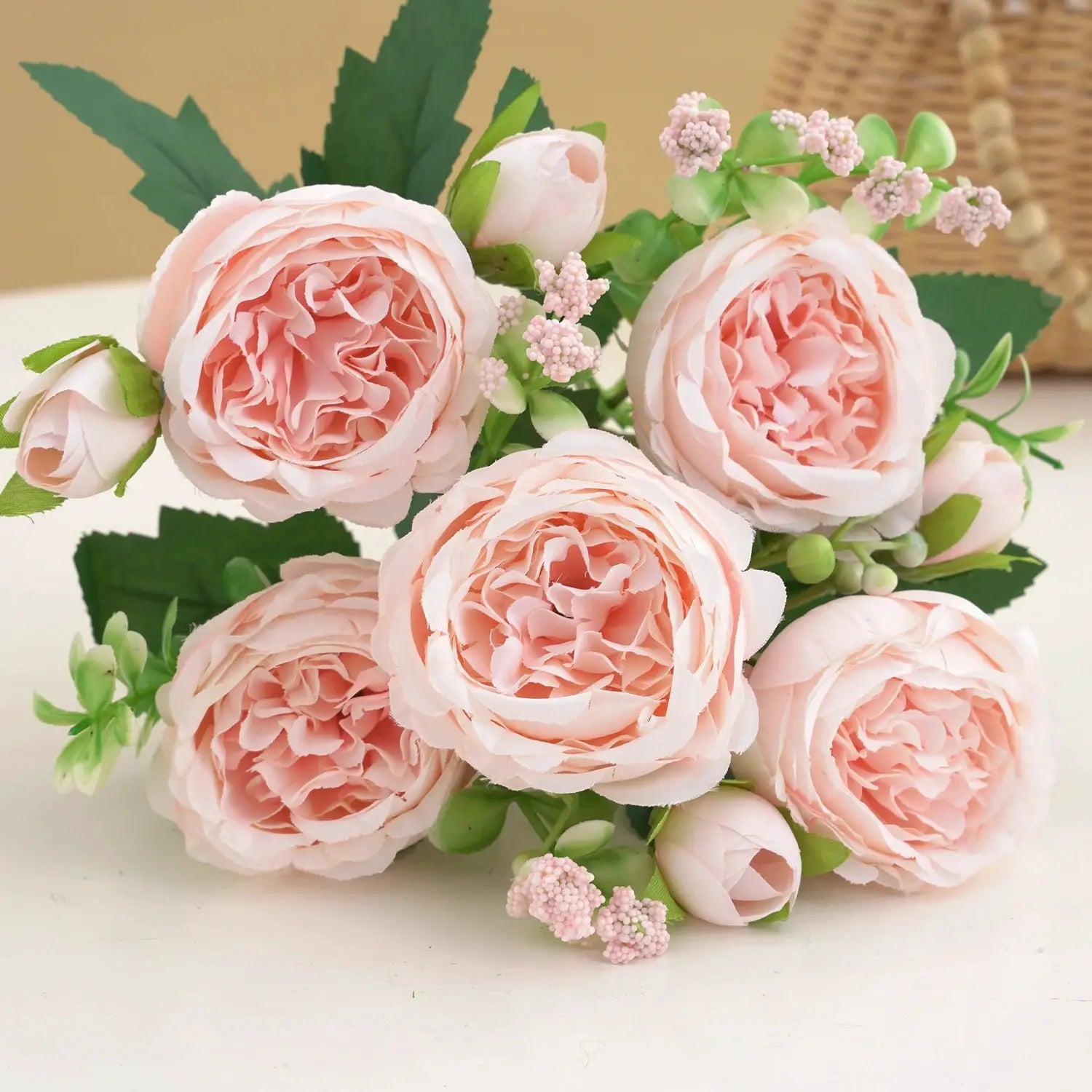 30cm Rose Pink Silk Peony Bouquet With Five Large Heads And Four Buds For Wedding And Home Decor Artificial Flower