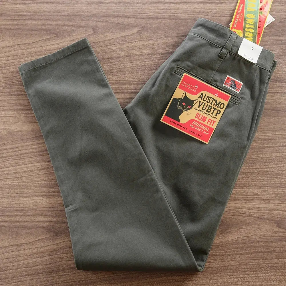 Men's 100% cotton chinos by Simples Market, straight casual trousers in dark gray
