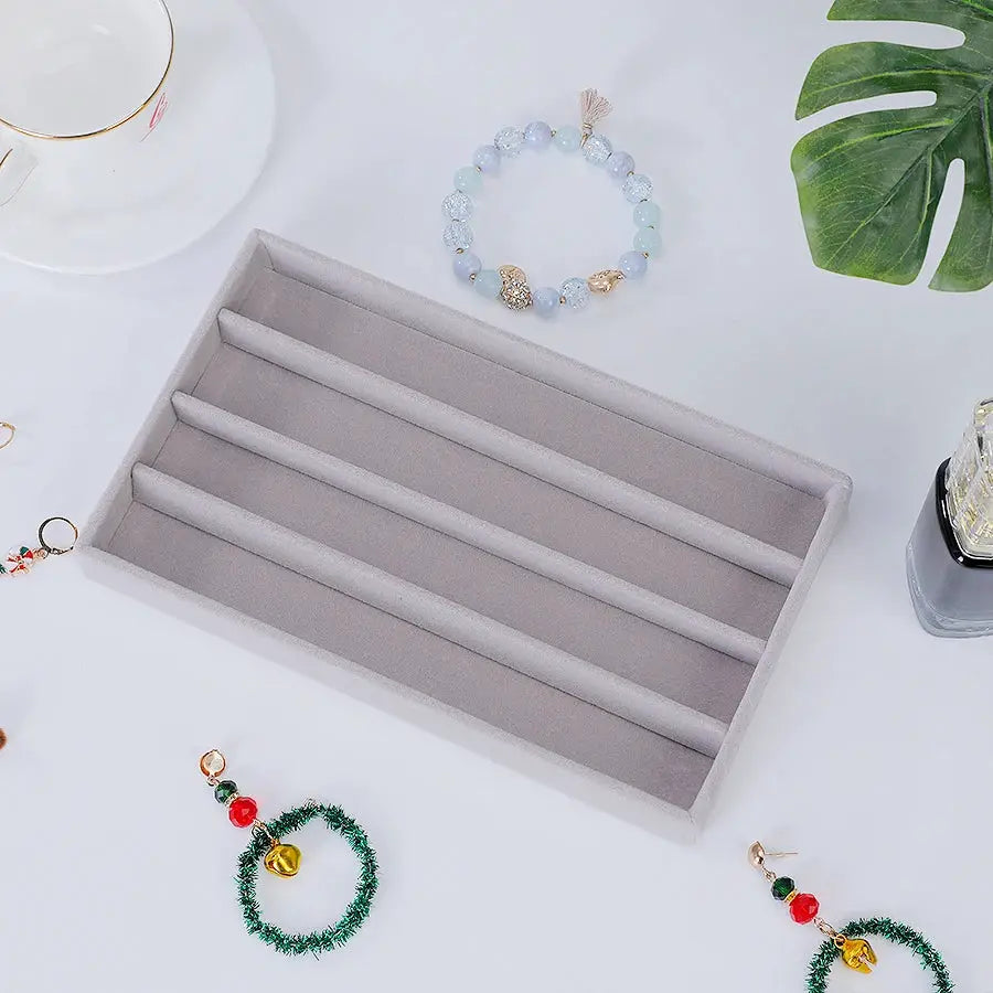 Flocking Jewelry Box Tray Velvet Interior With Wooden Base For All Kinds Of Jewelry Storage