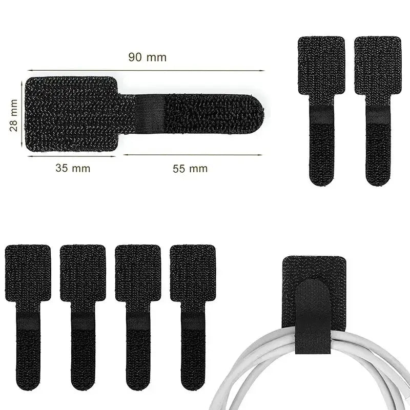 Simples Market black nylon releasable cable organizer ties set (5/10/20 pcs) with reusable loop-hoop straps