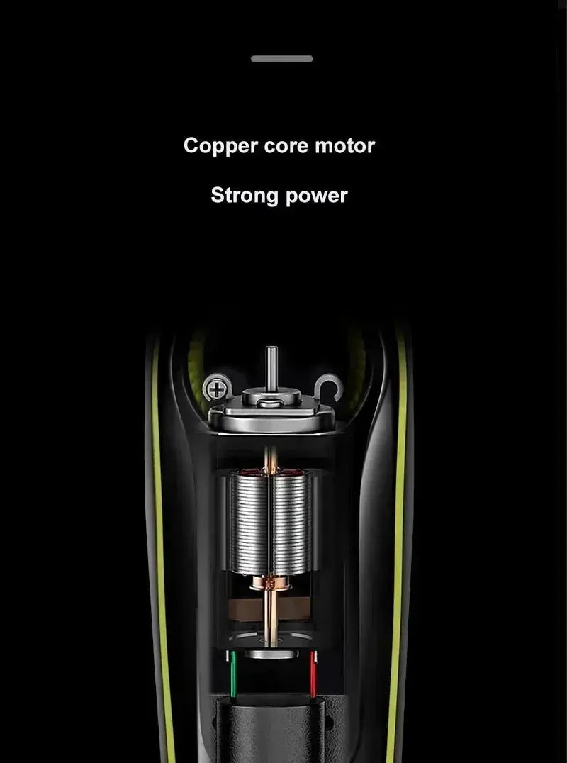 Hair clipper KM-696 5-in-1 multifunctional trimmer by Simples Market, black body cutaway view of copper core motor