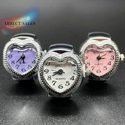 RetroPulse Heart Ring Watch With Adjustable Elastic Strap For Finger Sizes And Vintage Punk Roman Quartz Movement
