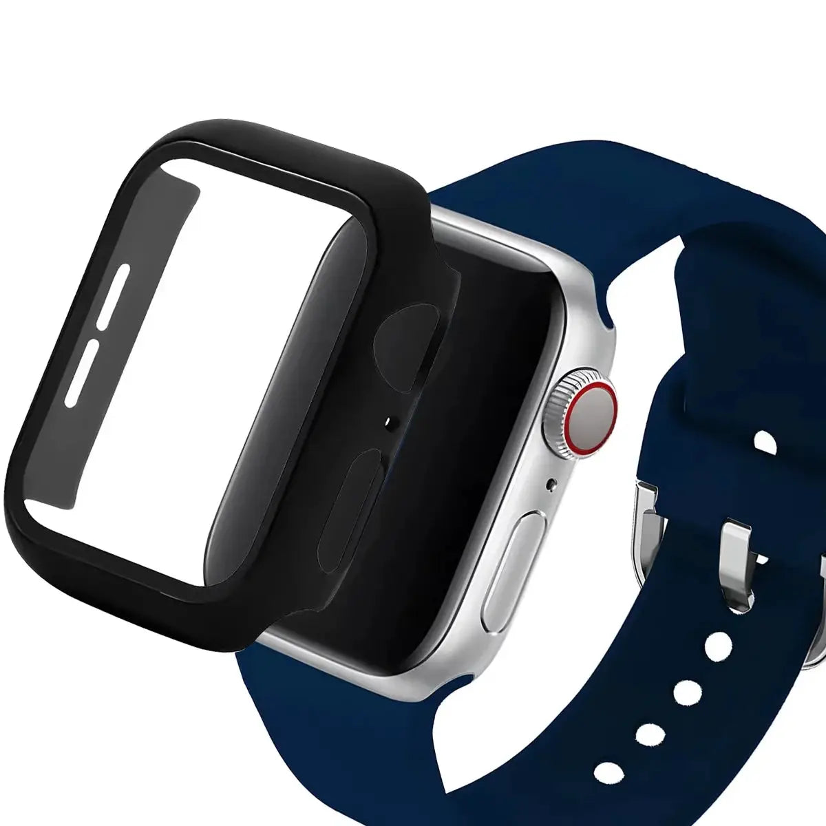 Glass+Case+Strap For Apple Watch band 44mm 40mm 45 41 38 42 46mm Silicone watchbands bracelet iWatch series 11 10 9 7 6 5 4 3 SE