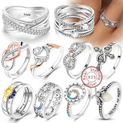 925 Sterling Silver Rings Bow Heart Star Sun Moon Zircon For Women Jewelry Birthday Anniversary Gifts