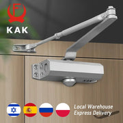 KAK hydraulic door closer with adjustable speed for 25–80 kg doors, Simples Market, silver metal hardware