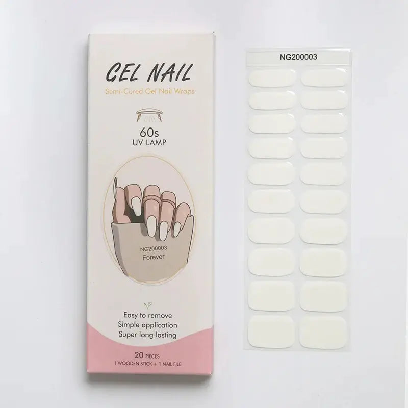 Simples Market gel nail wraps kit, full-cover white semi-cured stickers for UV lamp, 20 pieces