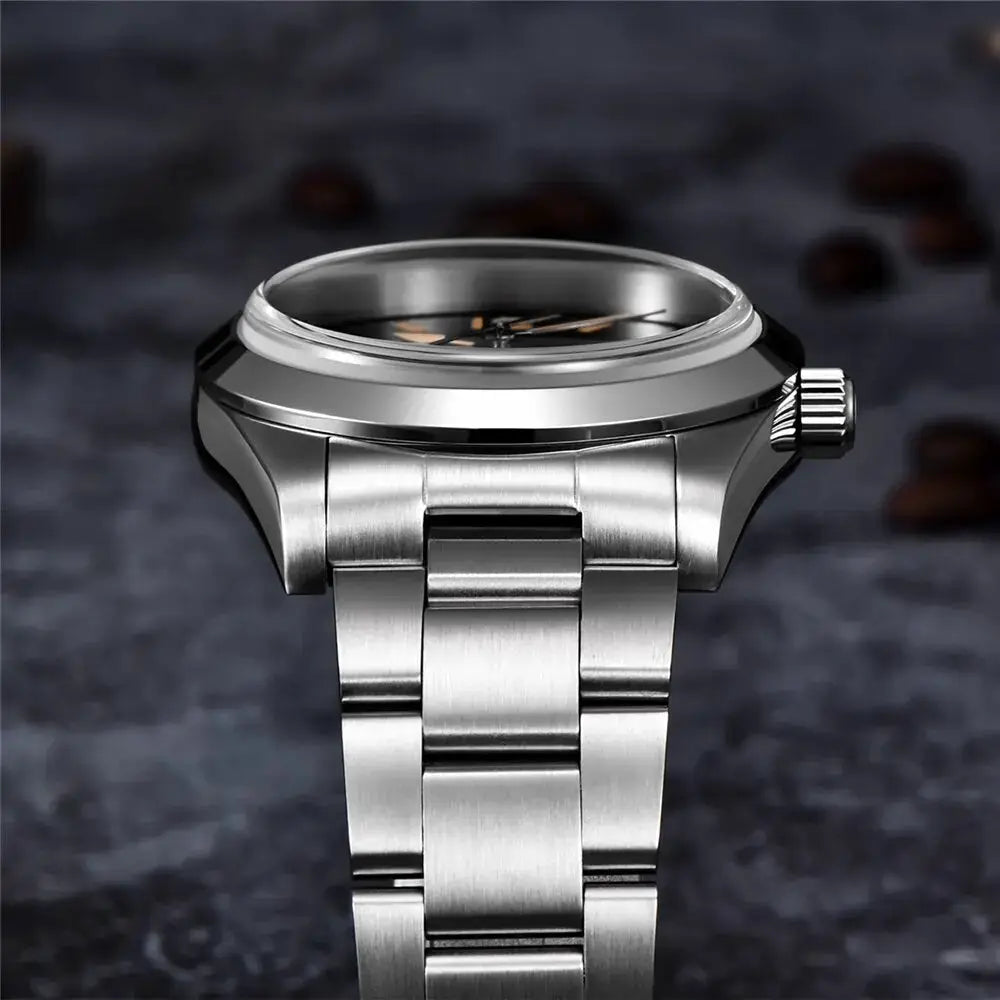 PAGANI DESIGN 36mm men's automatic mechanical watch with stainless steel bracelet, sapphire crystal and AR coating