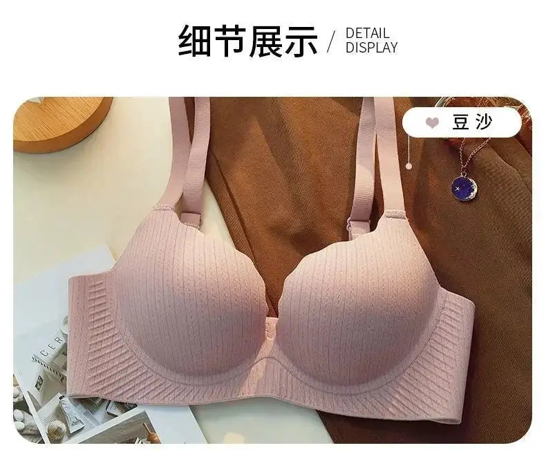 Push-up bra pink ribbed, 6cm padded wireless design for small chests