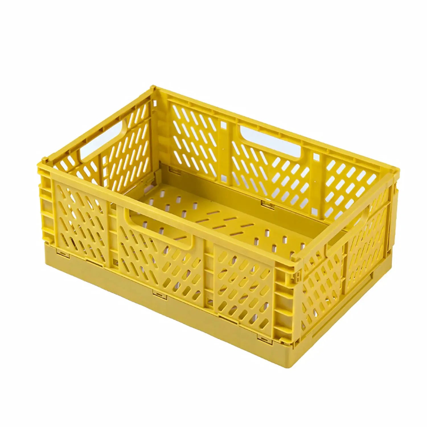 1-piece Simples Market yellow plastic foldable storage crate, portable stackable organizer box