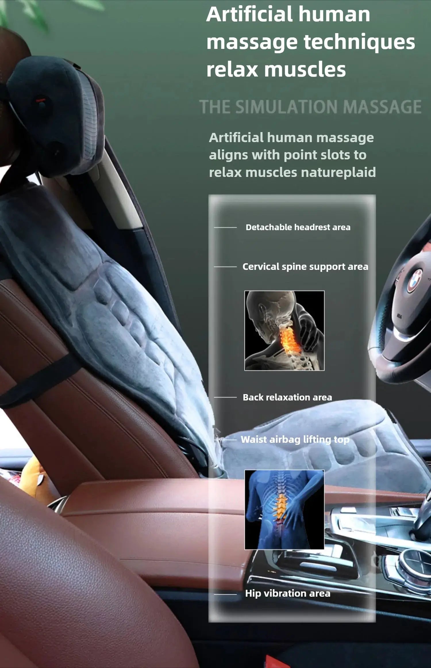 Massage seat cushion with heating and adjustable lumbar airbag for car or home use