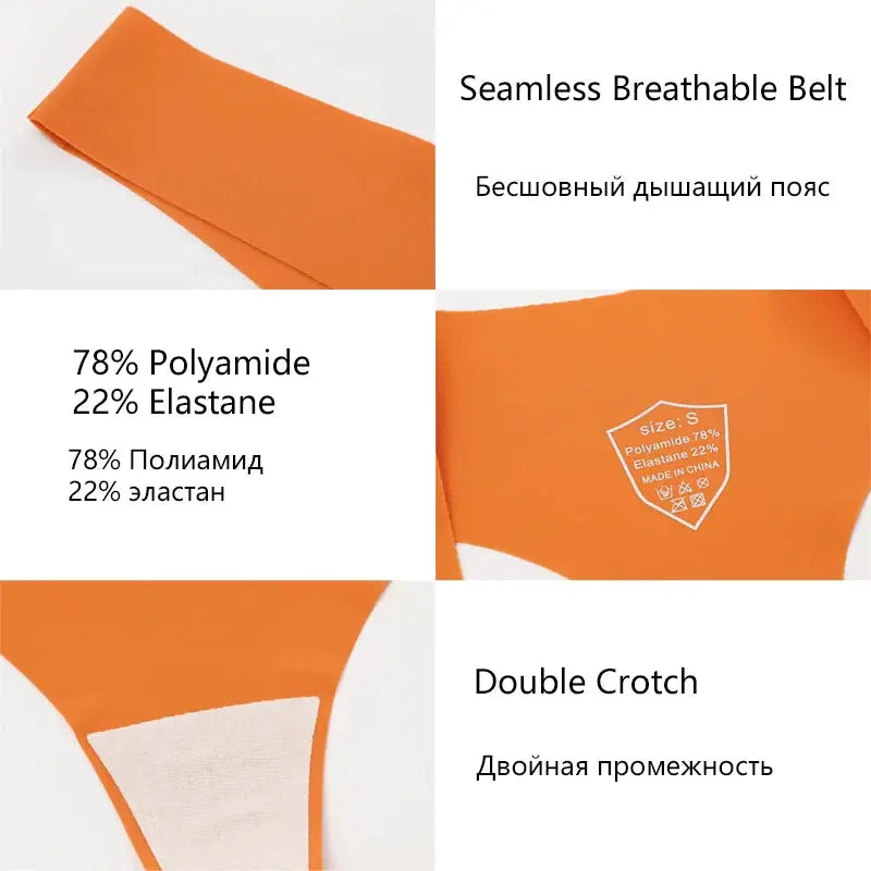 Simples Market Finetoo seamless ice silk women's thong in orange, breathable G-string