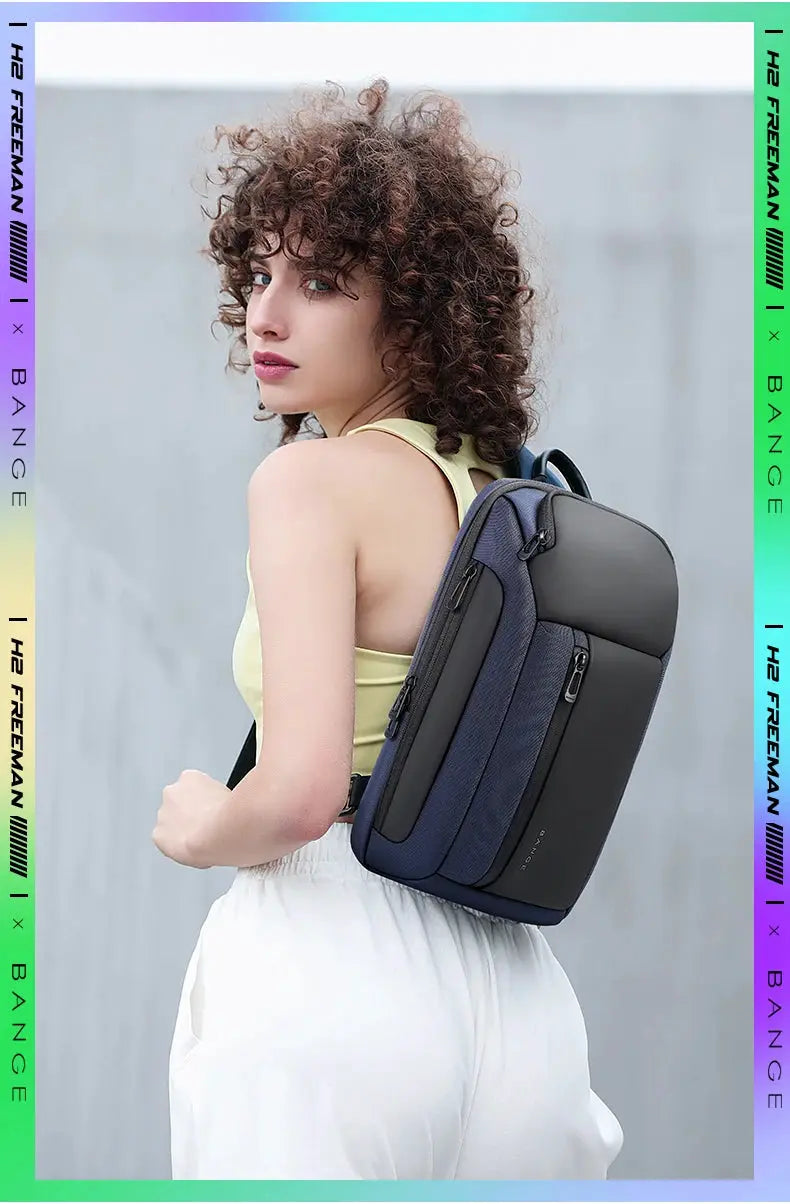 Bange New Oxford waterproof chest bag, navy blue and black crossbody with large capacity and zip pockets
