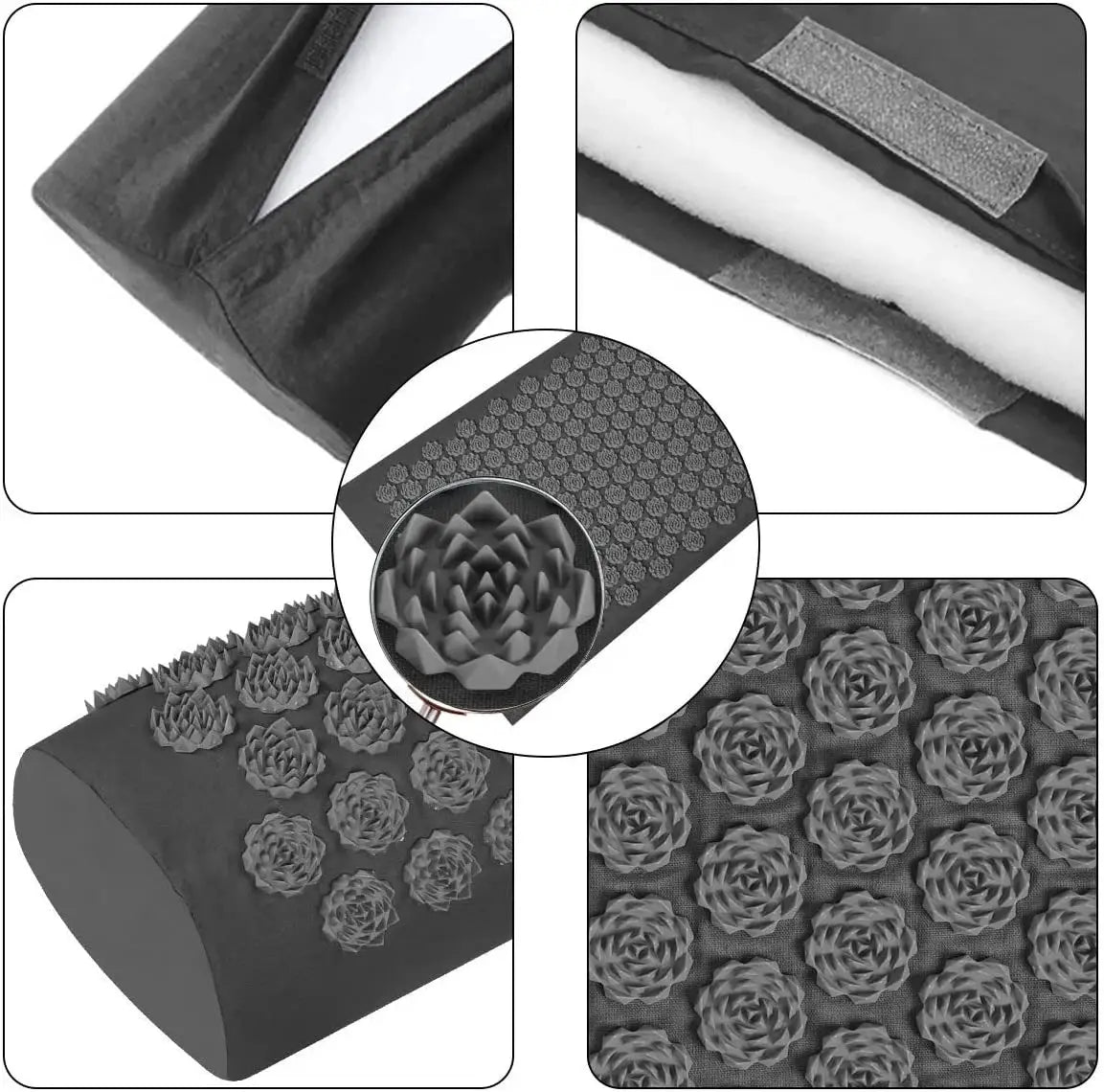 Simples Market acupressure mat and Kuznetsov cushion with spikes, black fabric set including strap